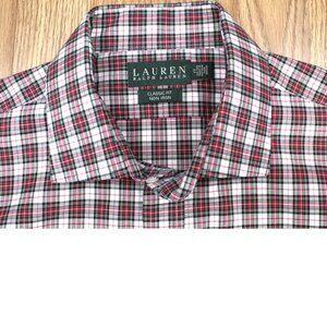 RALPH LAUREN CLASSIC FIT SHIRT 100% COTTON PLAID RED & WHITE Sz 17 X-LARGE, XL
